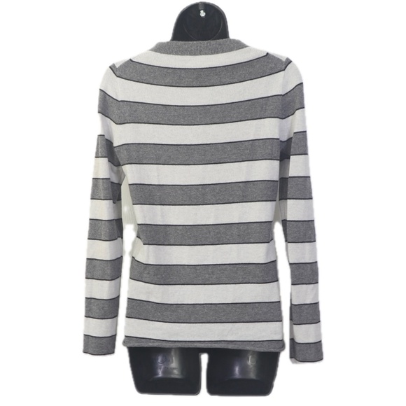 SALE Perfectly Soft Italian Cashmere Grey Striped Sweater (J. Crew) - Picture 2 of 4